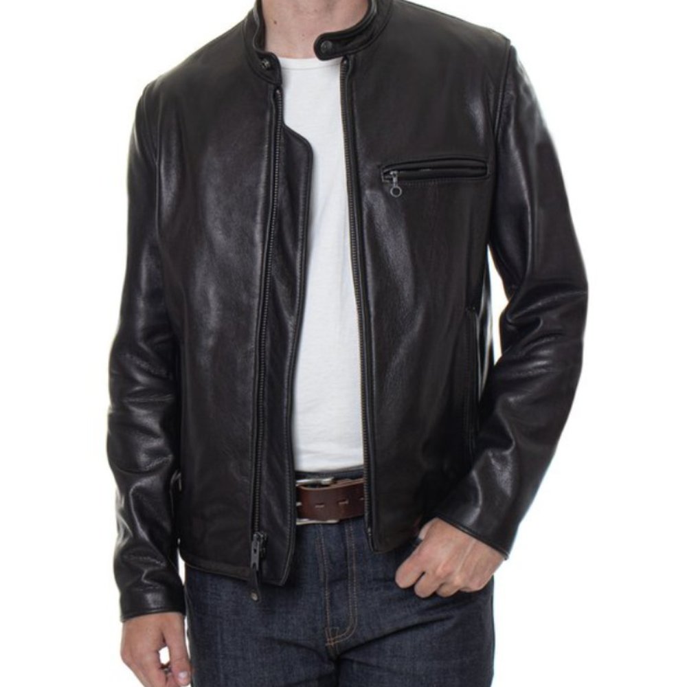 Mens Waxed Natural Pebbled Cowhide Café Leather Jacket - Gently Used